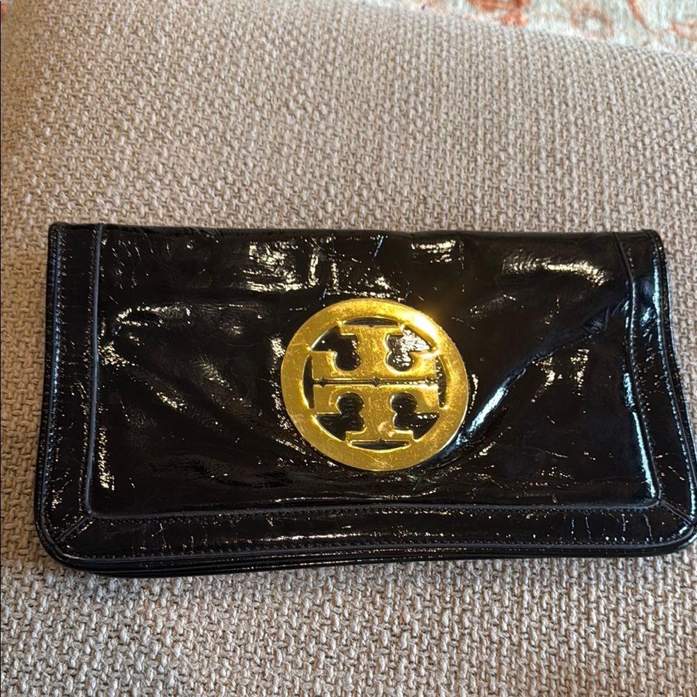 Tory Burch Black Clutch with Gold Logo